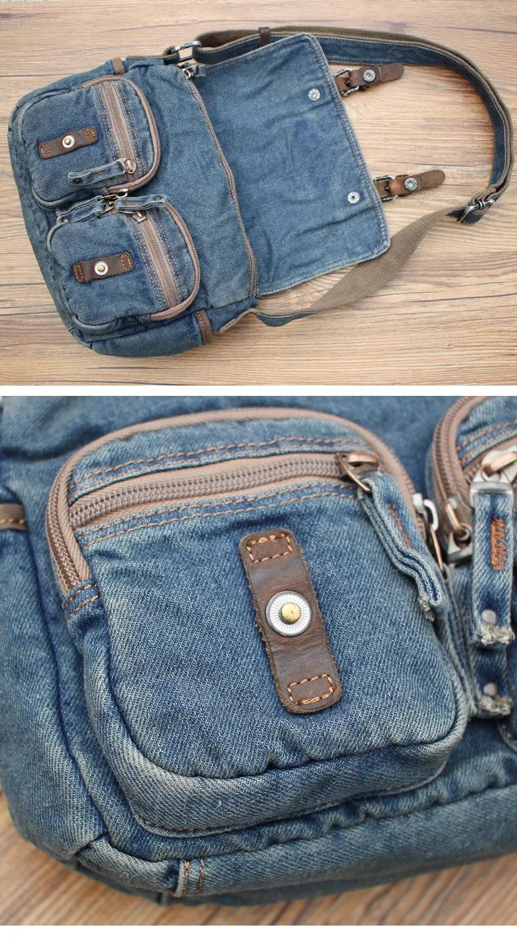 Denim Blue Mens Small Courier Bag Messenger Bag Blue Jean Postman Bag For Men