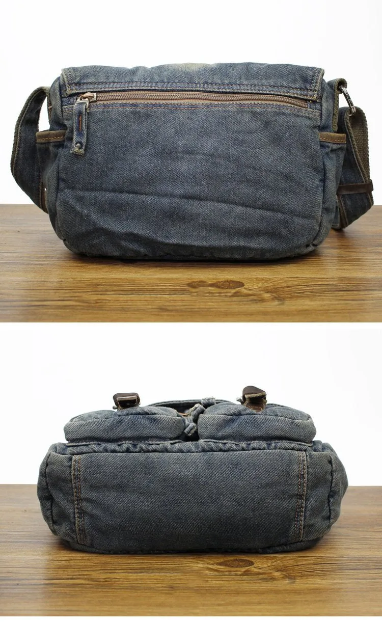 Denim Blue Mens Small Courier Bag Messenger Bag Blue Jean Postman Bag For Men