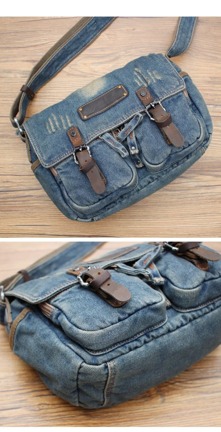 Denim Blue Mens Small Courier Bag Messenger Bag Blue Jean Postman Bag For Men