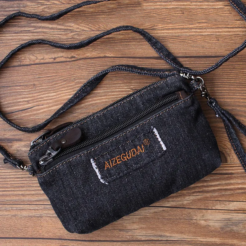 Denim Blue Womens Phone Shoulder Bag Mini Denim Crossbody Bag Clutch Wirstlet Purse