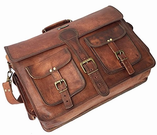 DHK 14 Inch Vintage Handmade Leather Messenger Bag for Laptop Briefcase Best Computer Satchel