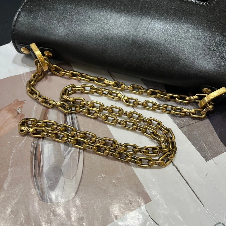 Dior JADIOR Black Leather Shoulder Bag 25x17x6 Chain Strap