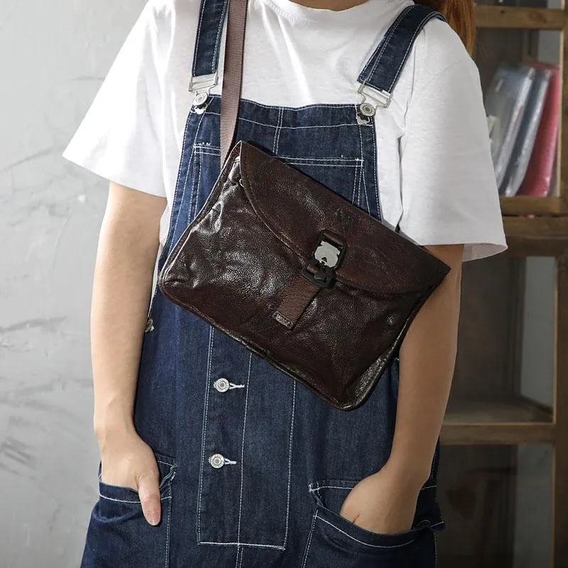 DISTRESSED BROWN LEATHER MEN'S Side BAG 10 inches MESSENGER BAG Leather Coffee Courier BAGs FOR MEN