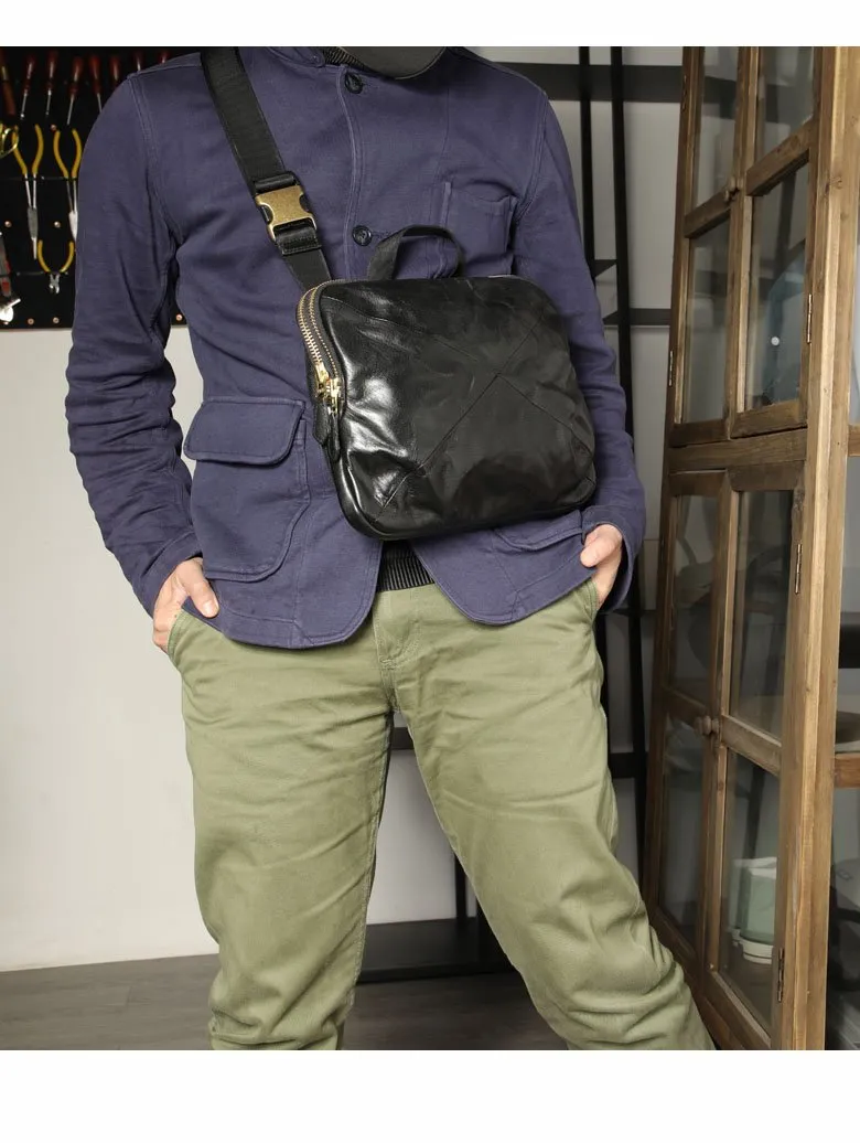 DISTRESSED BROWN LEATHER MEN'S Side Bag Black MESSENGER BAG Small Postman bag FOR MEN
