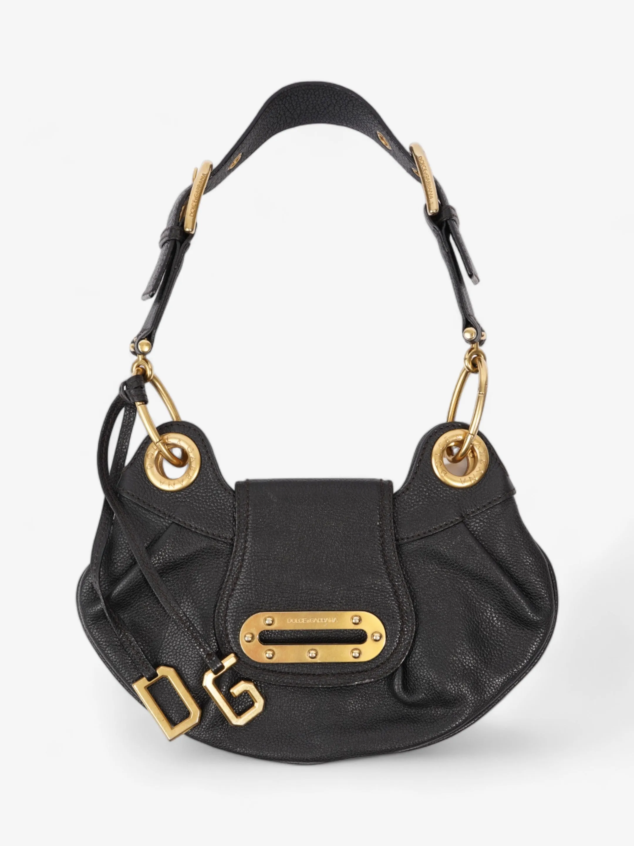 Dolce and Gabbana Chain Linked Shoulder Bag Black Leather