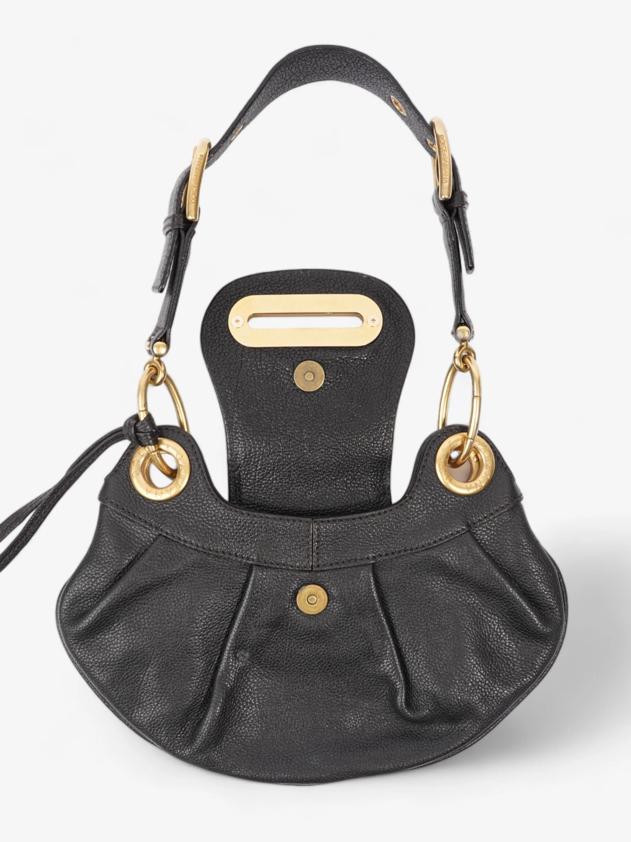 Dolce and Gabbana Chain Linked Shoulder Bag Black Leather