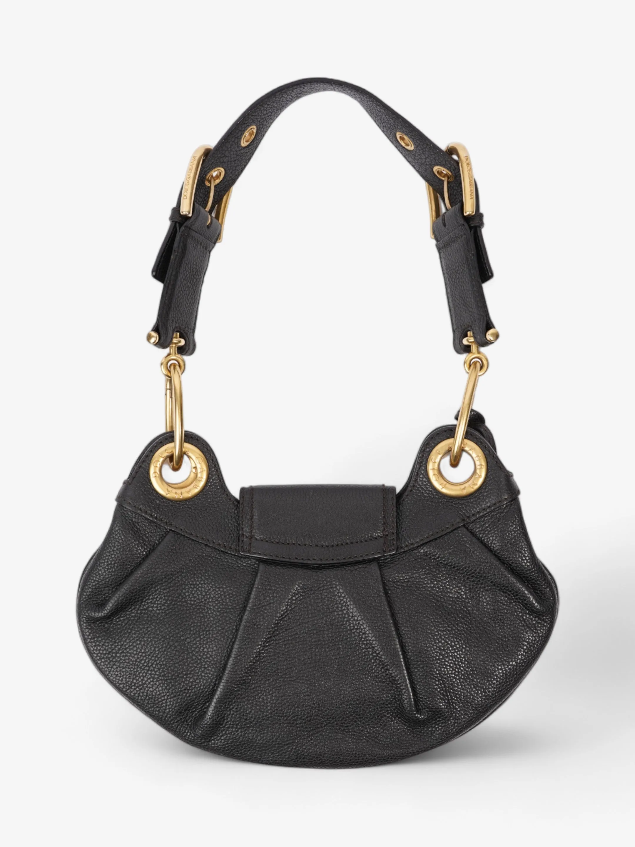 Dolce and Gabbana Chain Linked Shoulder Bag Black Leather