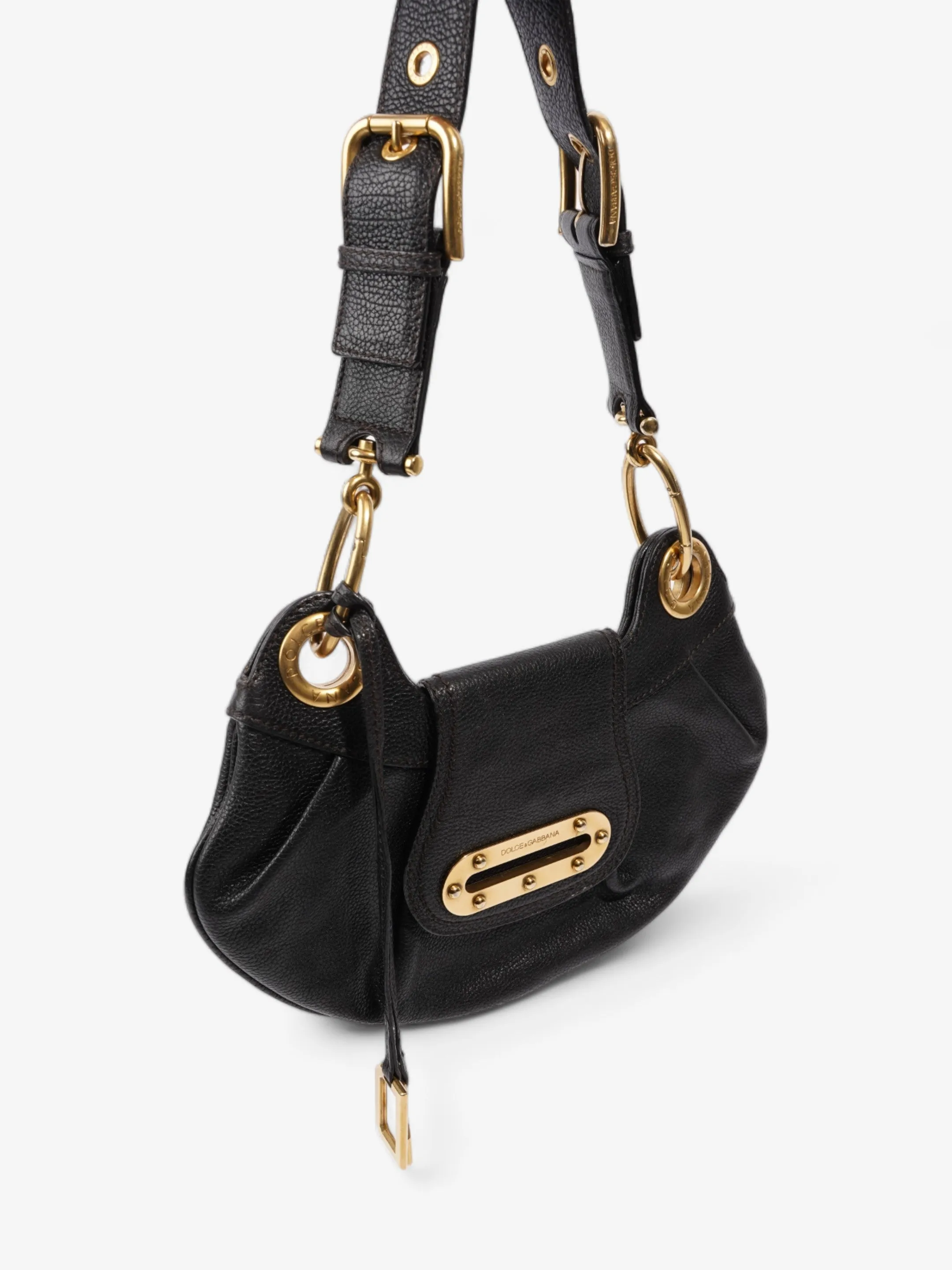 Dolce and Gabbana Chain Linked Shoulder Bag Black Leather