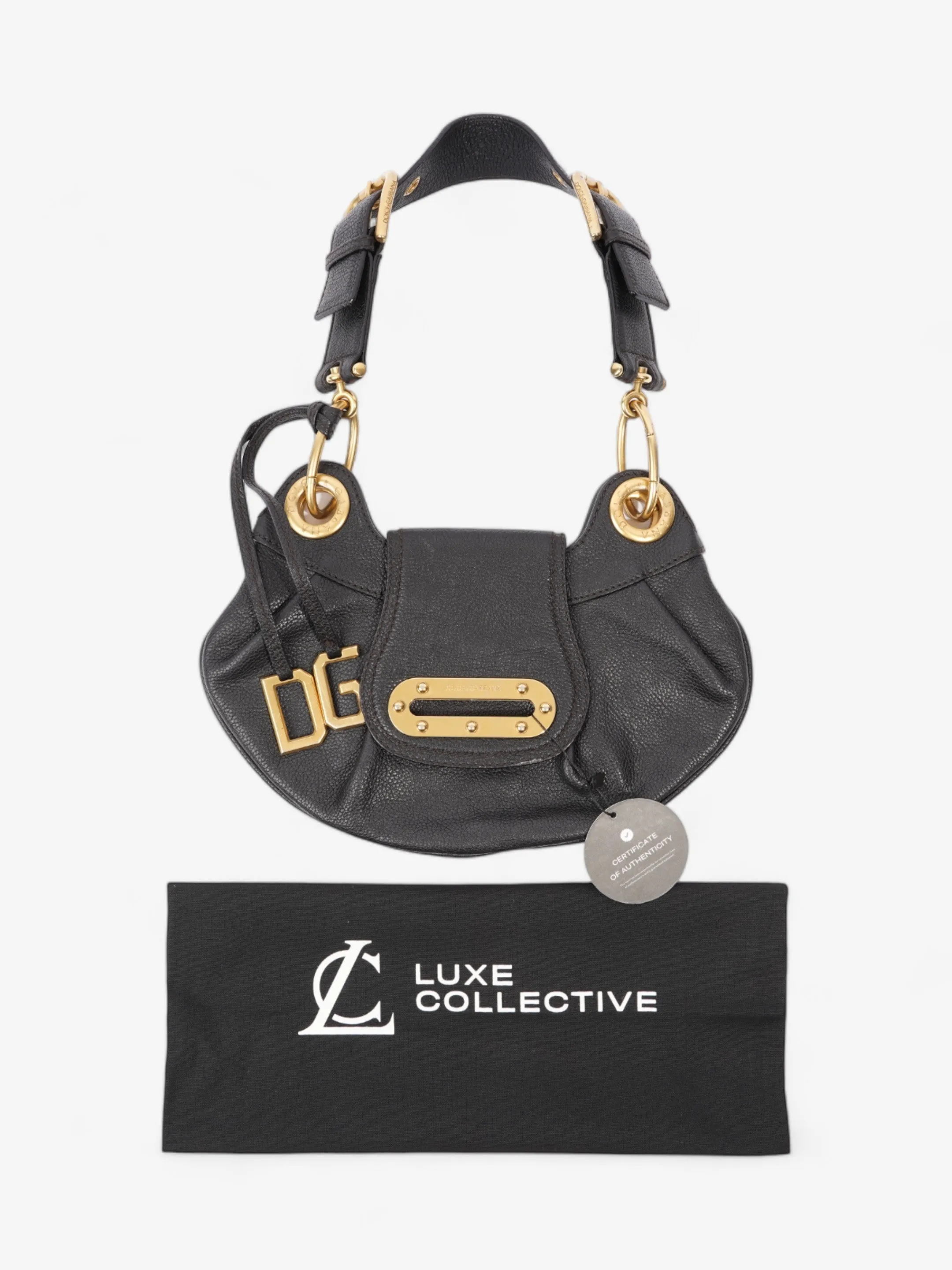 Dolce and Gabbana Chain Linked Shoulder Bag Black Leather