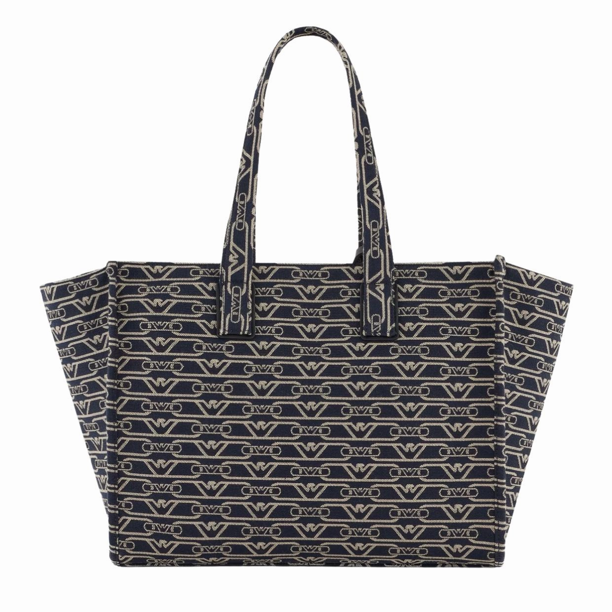 Emporio Armani Medium Jacquard All-Over Monogram Navy Tote Bag