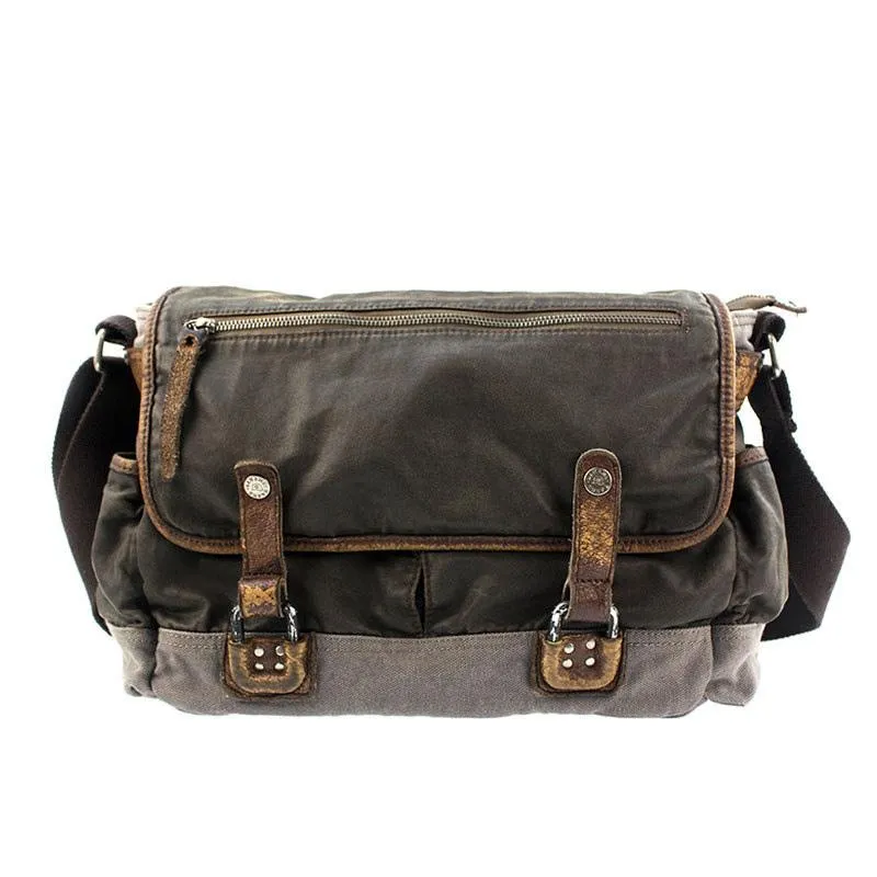 Fashion Black Canvas Leather Mens Casual Side Bag Gray Messenger Bags Casual Courier Bags for Men