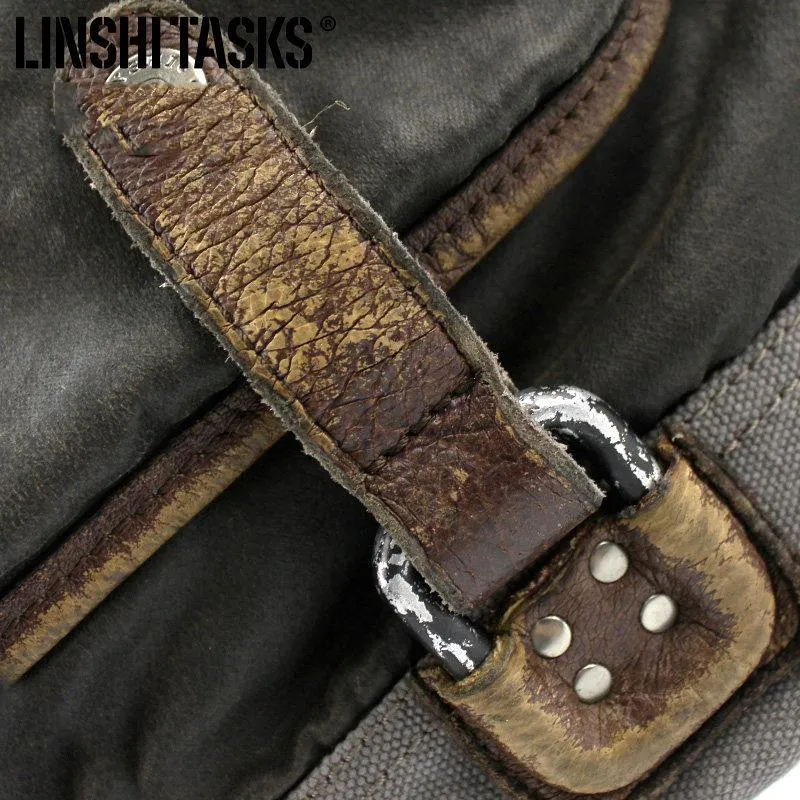 Fashion Black Canvas Leather Mens Casual Side Bag Gray Messenger Bags Casual Courier Bags for Men