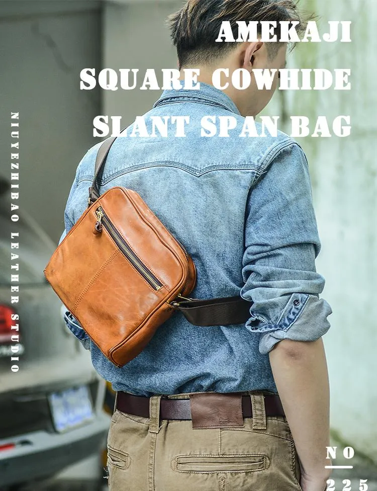 Fashion Black Leather Men Small Vertical Messenger Bag Side Bag Brown Courier Bag For Men