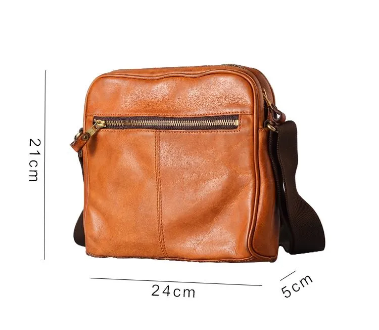 Fashion Black Leather Men Small Vertical Messenger Bag Side Bag Brown Courier Bag For Men