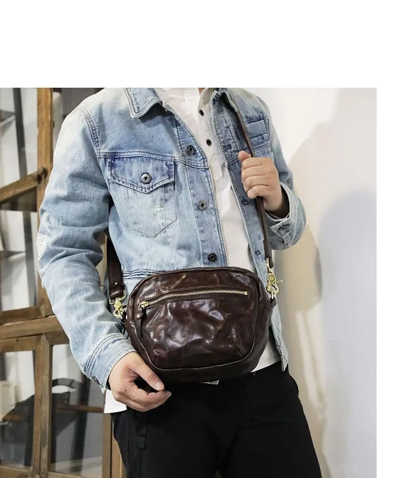 FASHION BROWN LEATHER MEN'S Small Side Bags MESSENGER BAG BLACK Black Courier Bag FOR MEN