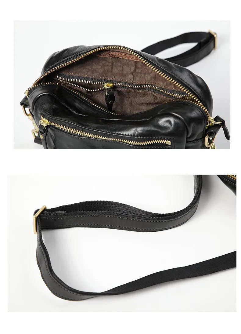 FASHION BROWN LEATHER MEN'S Small Side Bags MESSENGER BAG BLACK Black Courier Bag FOR MEN