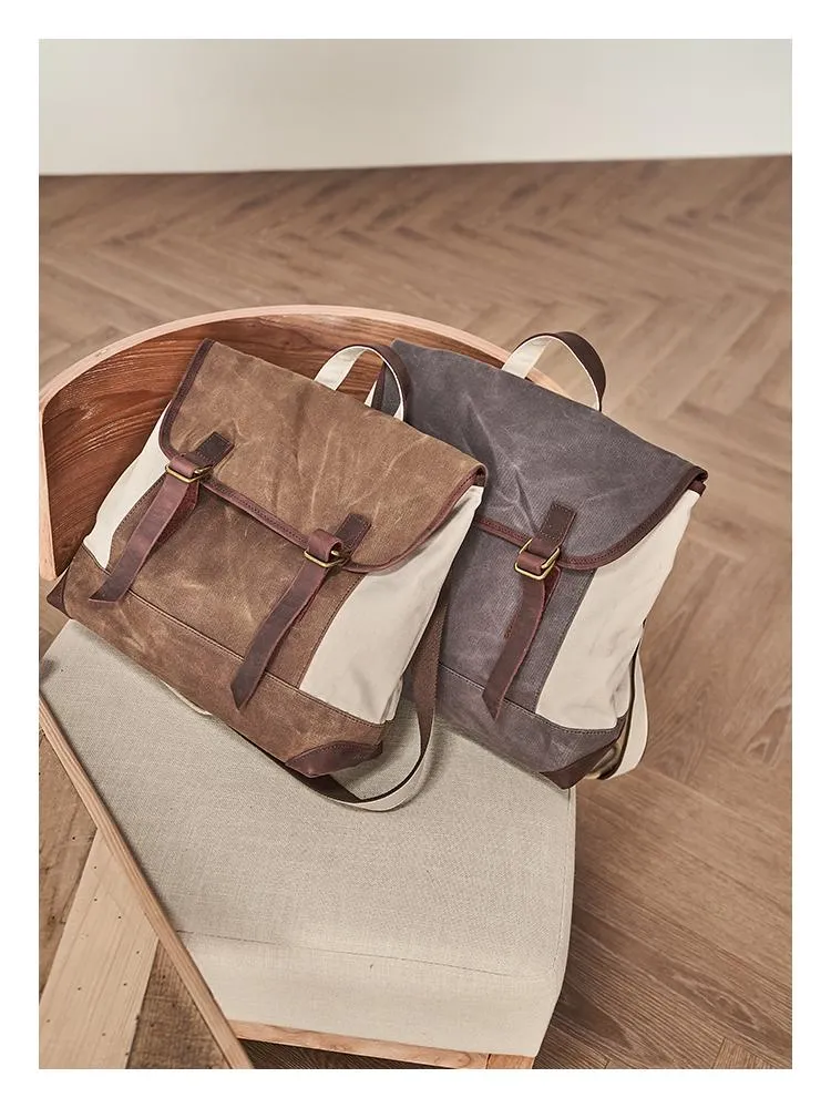 Fashion Canvas Leather Mens 14'' Satchel Messenger Bags Courier Bag College Postman Bag for Men