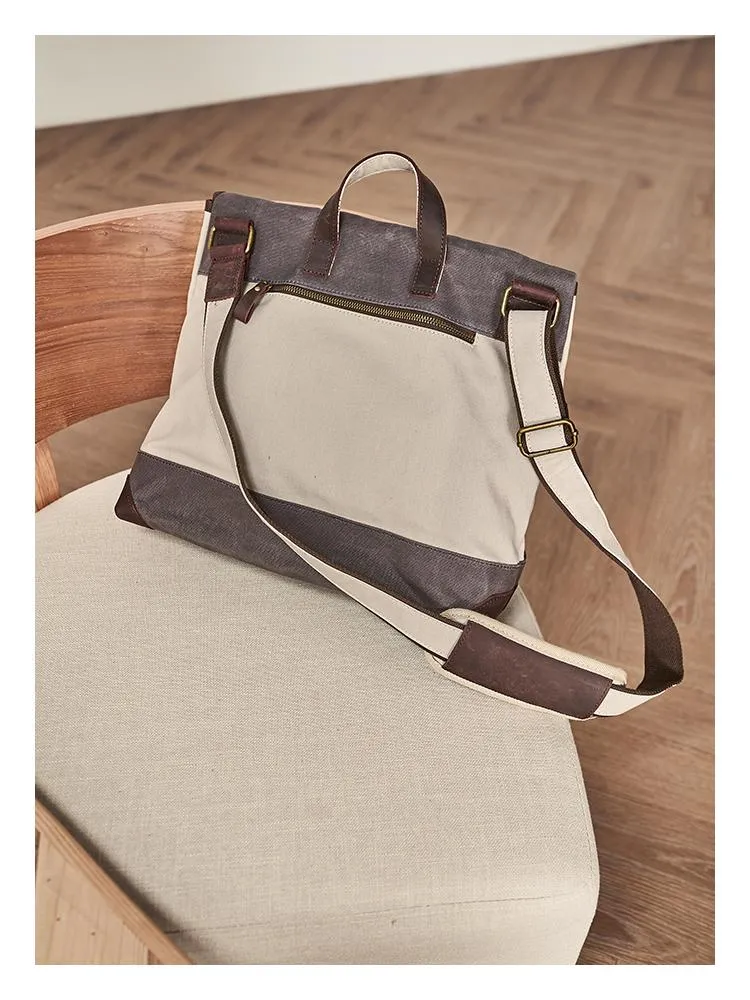 Fashion Canvas Leather Mens 14'' Satchel Messenger Bags Courier Bag College Postman Bag for Men