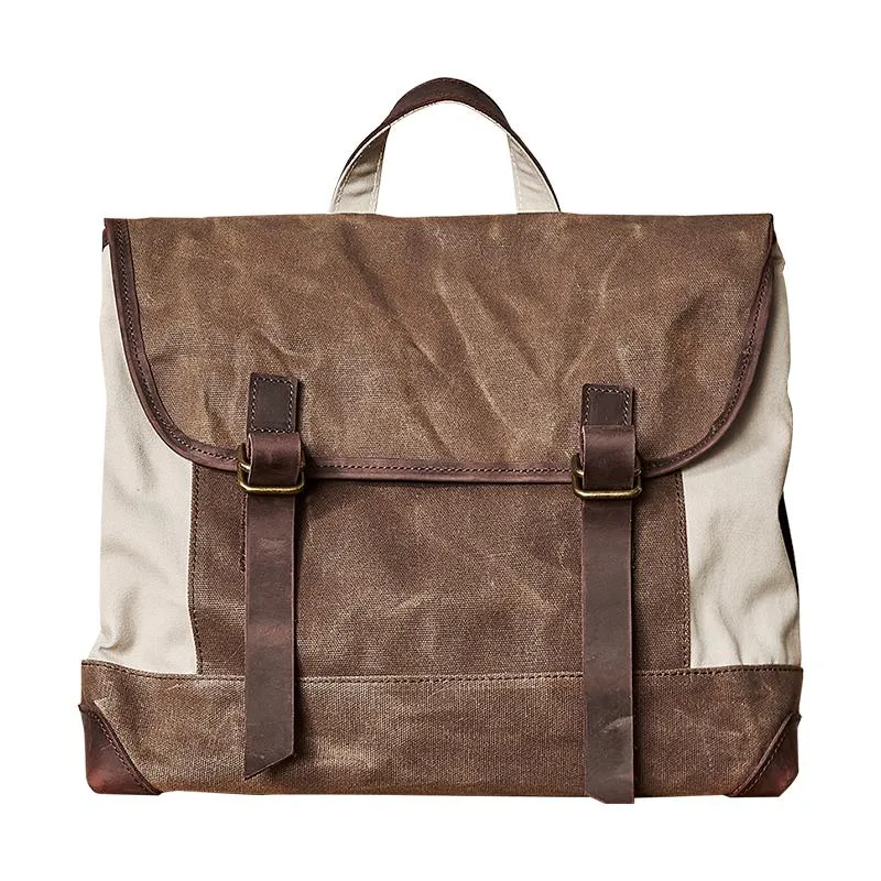 Fashion Canvas Leather Mens 14'' Satchel Messenger Bags Courier Bag College Postman Bag for Men
