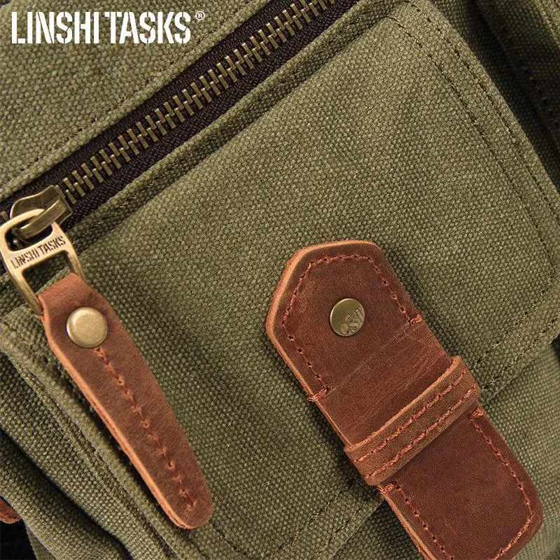 Fashion Canvas Leather Mens Khaki Side Bag Messenger Bags Army Green Canvas Courier Bag for Men