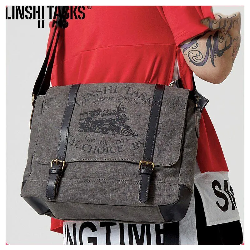 Fashion Canvas Leather Mens Side Bags Messenger Bags Khaki Canvas Courier Bag for Men