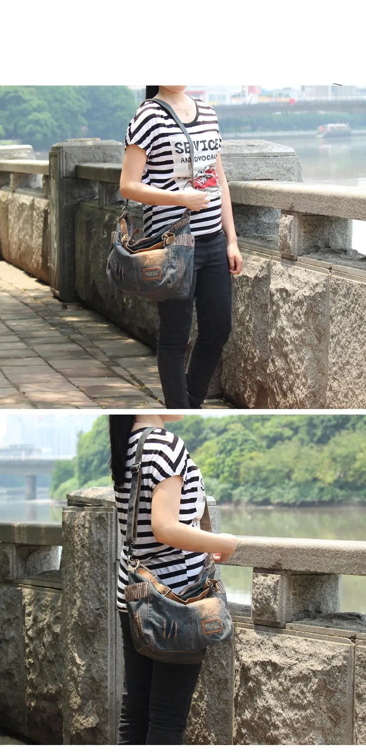 Fashion Denim Blue Mens Large Postman Bag Jean Messenger Bags Large Courier Bag For Men