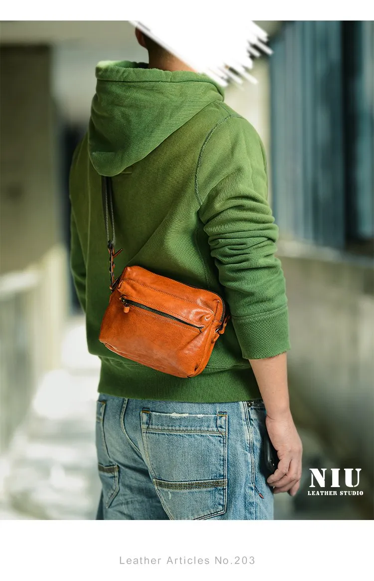 Fashion Simple Black Small Leather Men Side Bag Tan Messenger Bag Courier Bag For Men
