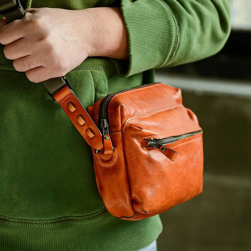 Fashion Simple Black Small Leather Men Side Bag Tan Messenger Bag Courier Bag For Men