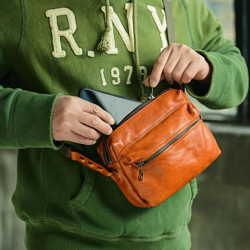 Fashion Simple Black Small Leather Men Side Bag Tan Messenger Bag Courier Bag For Men