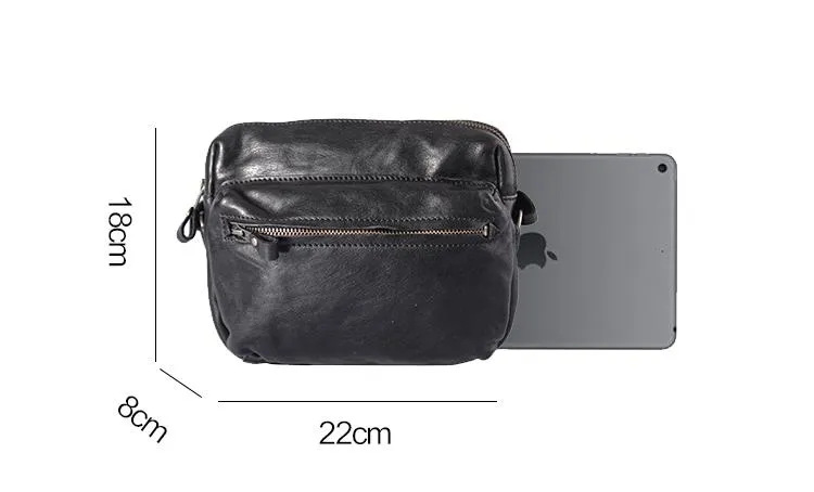 Fashion Simple Black Small Leather Men Side Bag Tan Messenger Bag Courier Bag For Men