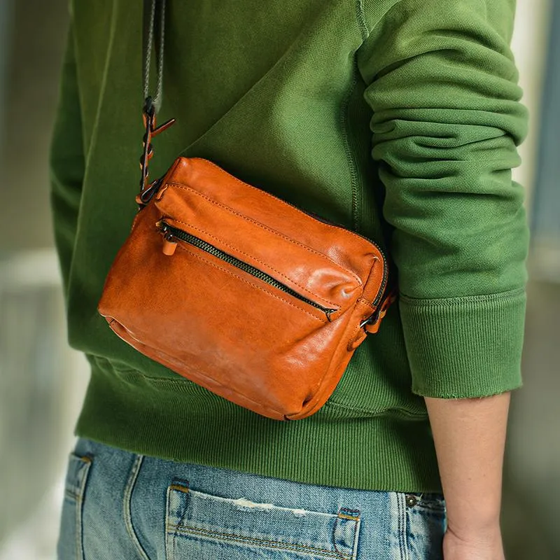 Fashion Simple Black Small Leather Men Side Bag Tan Messenger Bag Courier Bag For Men