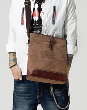 Fashion Vertical Canvas Leather Mens Courier Bag Crossbody Bag Messenger Bags Khaki Canvas Postman Bag for Men