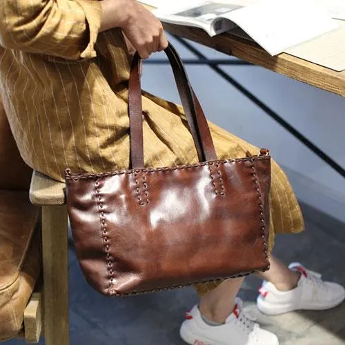 Fashion Womens Brown Leather Tote Shoulder Bag Soft Leather Tote Work Handbag for Women