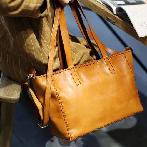 Fashion Womens Brown Leather Tote Shoulder Bag Soft Leather Tote Work Handbag for Women