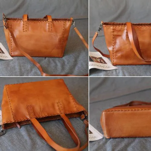Fashion Womens Brown Leather Tote Shoulder Bag Soft Leather Tote Work Handbag for Women