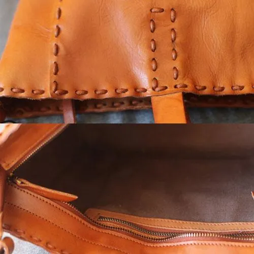 Fashion Womens Brown Leather Tote Shoulder Bag Soft Leather Tote Work Handbag for Women
