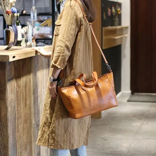 Fashion Womens Brown Leather Tote Shoulder Bag Soft Leather Tote Work Handbag for Women