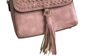Flap Crossbody Tassel Bag In Blush Pink