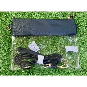 Game Day Clear Crossbody Bag With Vegan Leather Trim In Black