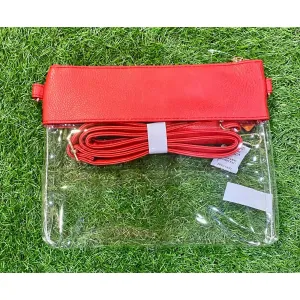 Game Day Clear Crossbody Bag With Vegan Leather Trim In Red