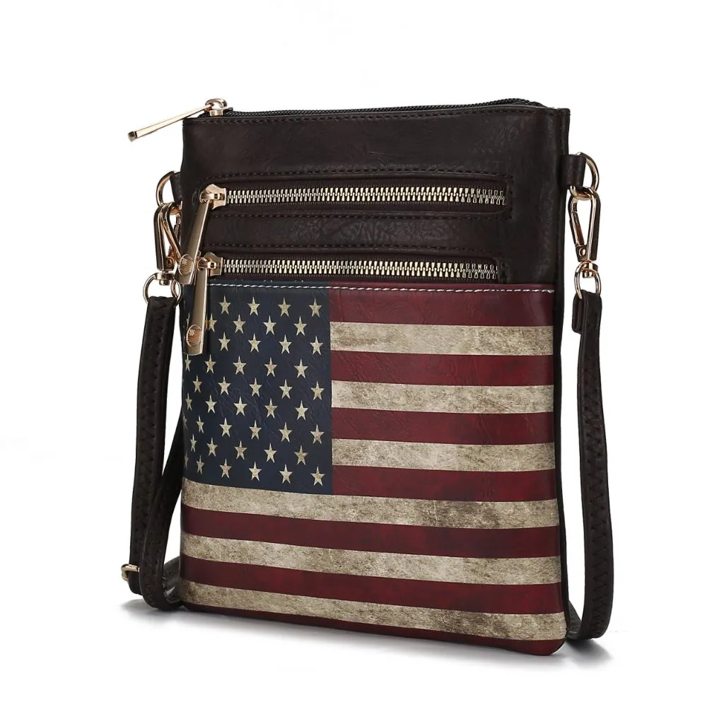Genesis Printed Flag Vegan Leather Womens Crossbody Bag