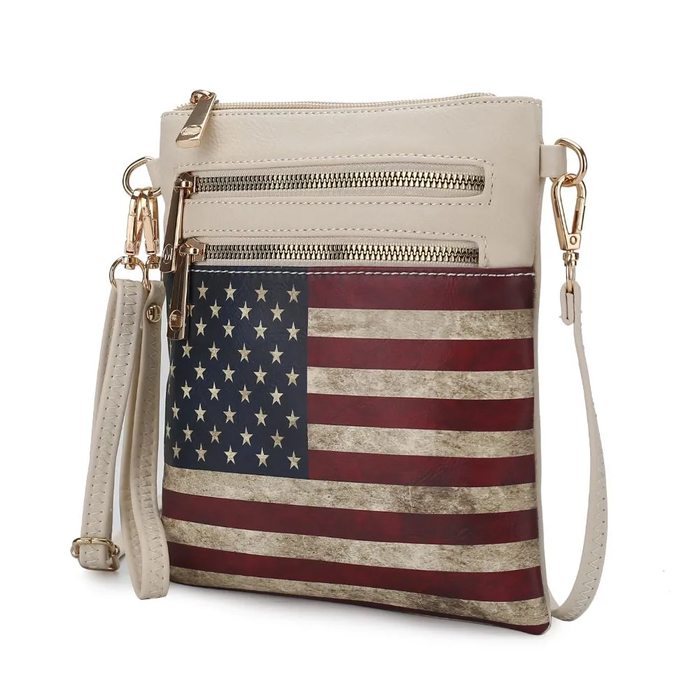Genesis Printed Flag Vegan Leather Womens Crossbody Bag