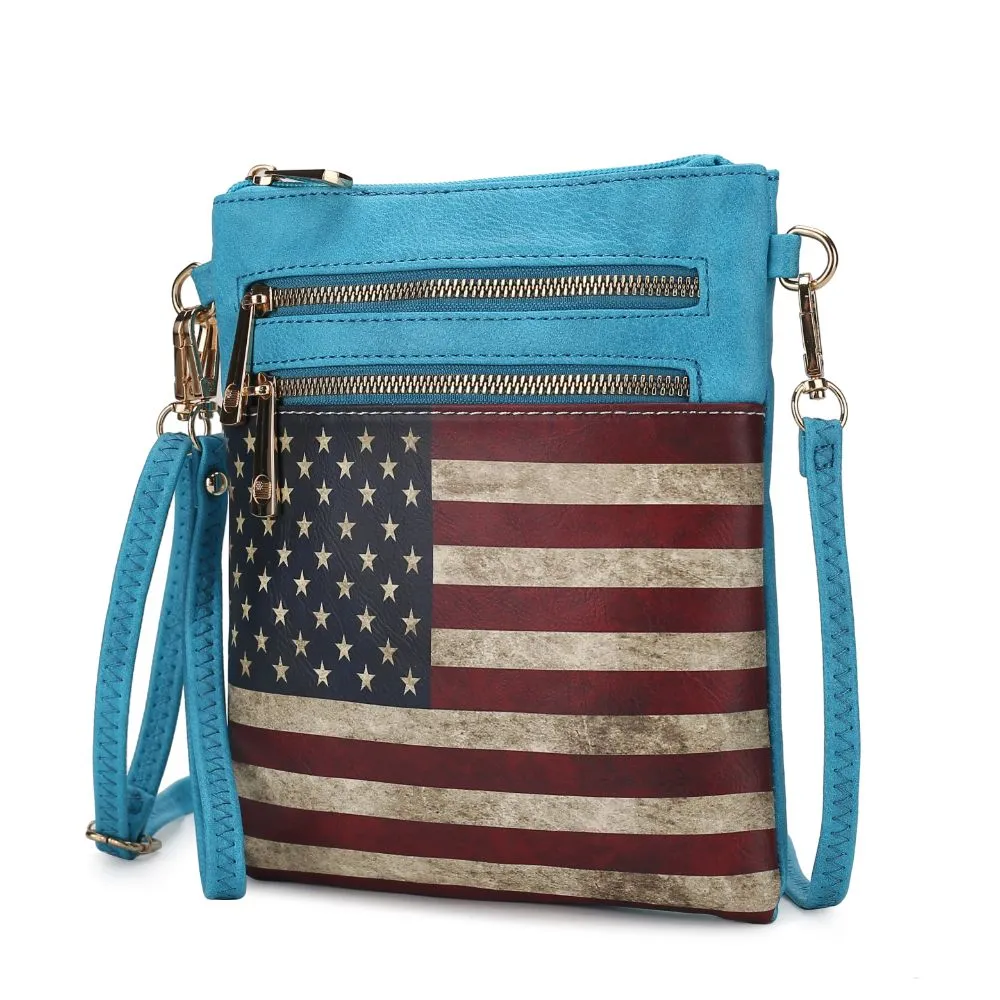 Genesis Printed Flag Vegan Leather Womens Crossbody Bag