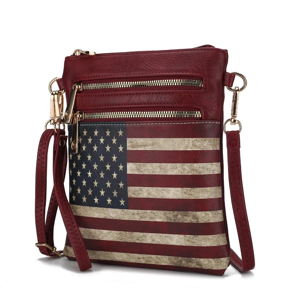 Genesis Printed Flag Vegan Leather Womens Crossbody Bag