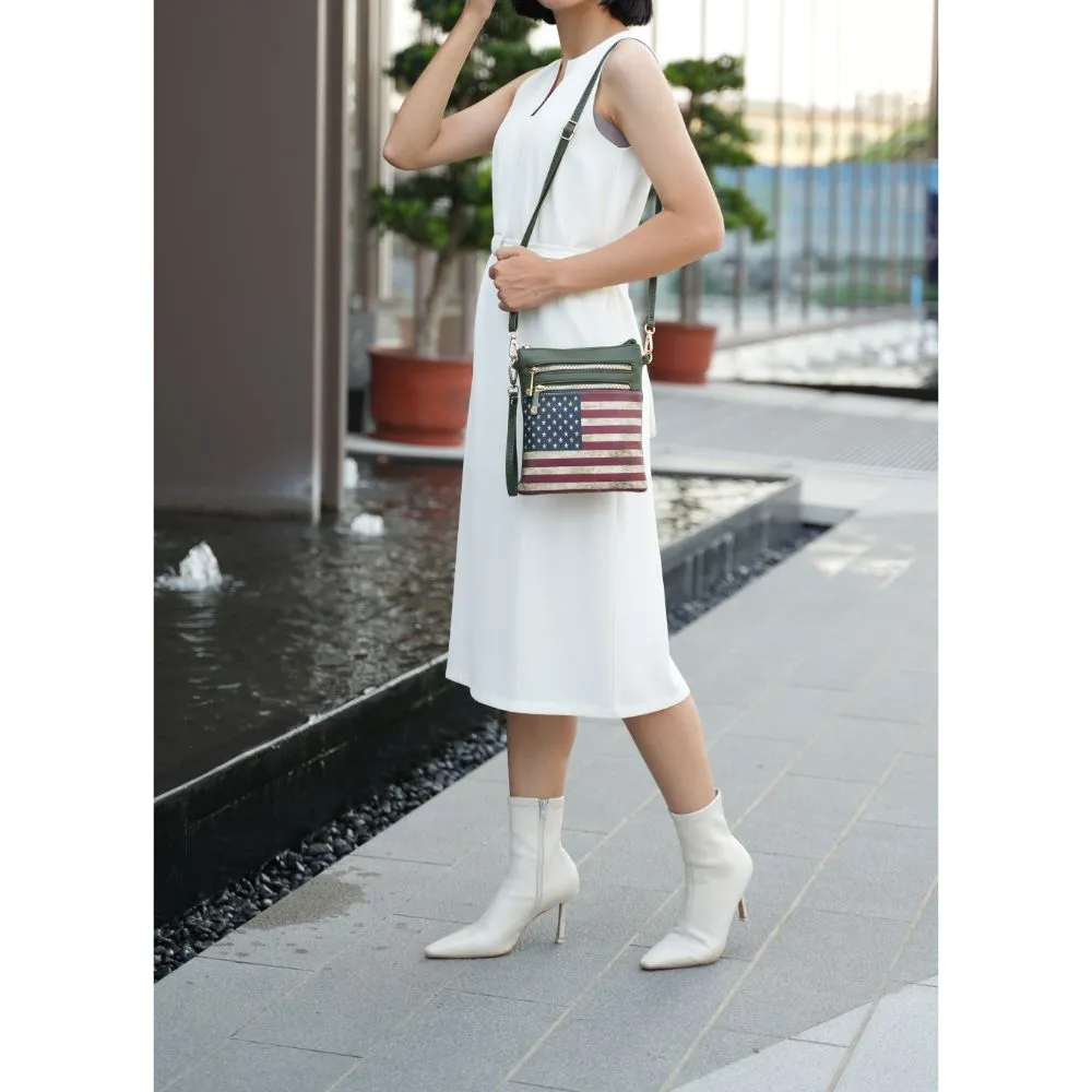 Genesis Printed Flag Vegan Leather Womens Crossbody Bag