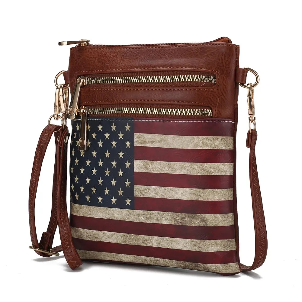 Genesis Printed Flag Vegan Leather Womens Crossbody Bag
