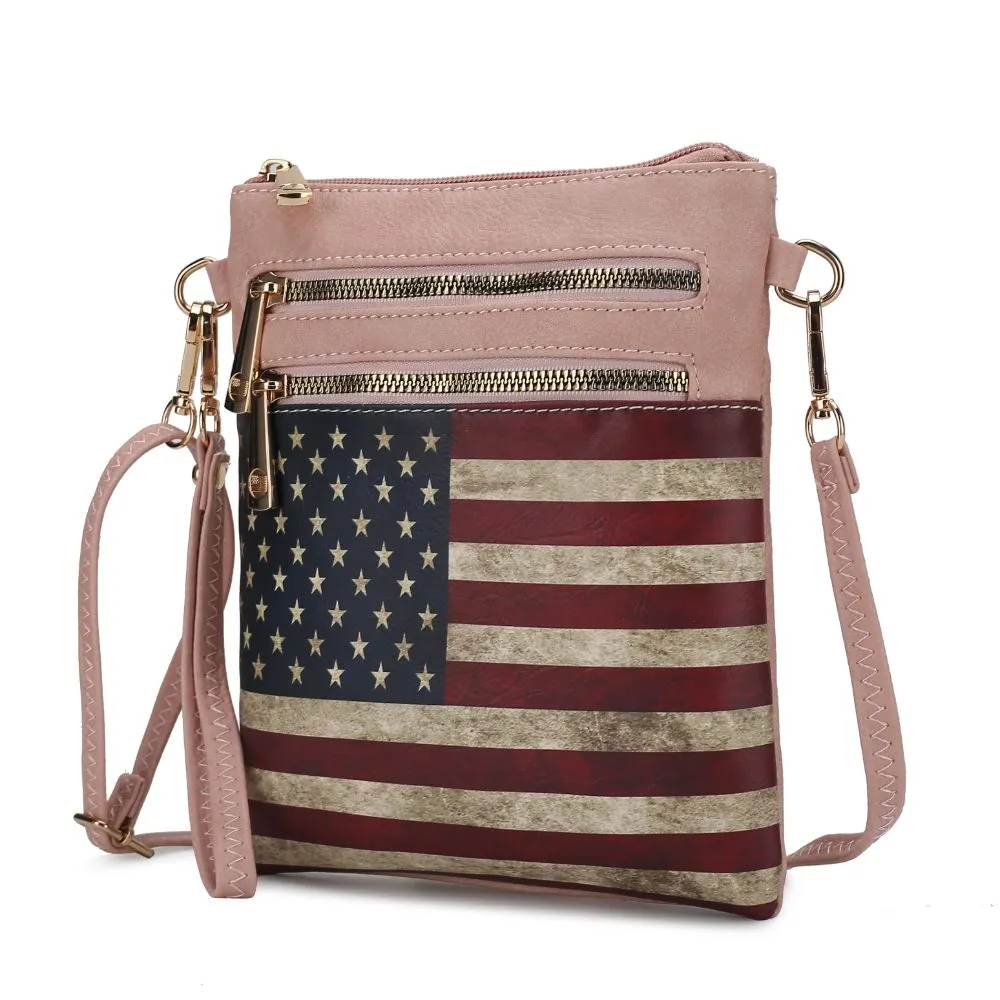 Genesis Printed Flag Vegan Leather Womens Crossbody Bag