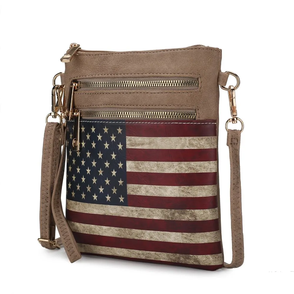 Genesis Printed Flag Vegan Leather Womens Crossbody Bag