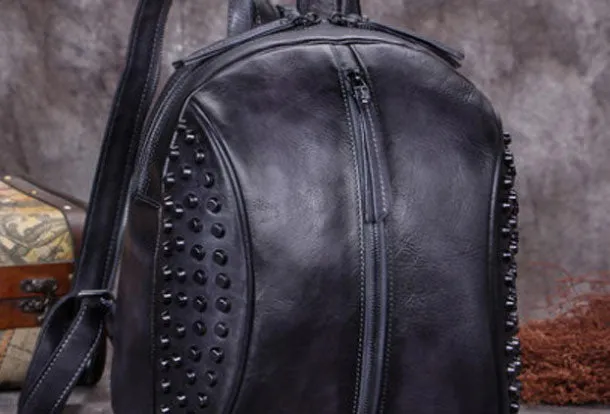 Genuine handmade Leather backpack bag rivet shoulder bag women leather purse