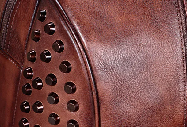 Genuine handmade Leather backpack bag rivet shoulder bag women leather purse